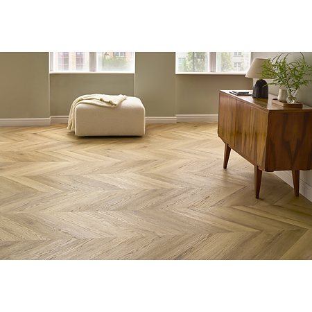 Pardoseala SPC 4,5 mm Afirmax Chevron stejar Tucson, impermeabila, nuanta medie, clasa de trafic 32, sistem imbinare clic 5G, montaj chevron placi A si B, 600 x 120 mm