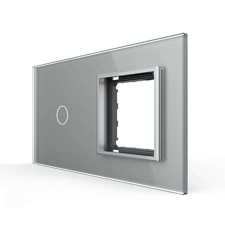 Rama intrerupator simplu + priza simpla Livolo VL-P701/E-4I, sticla securizata, argintiu