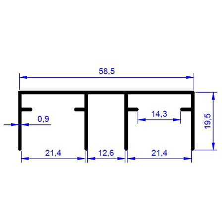 Profil de ghidare dublu pentru sistemul SCL 80 AY, lungime 3 m, dimensiuni 58 x 20 mm, material aluminiu 