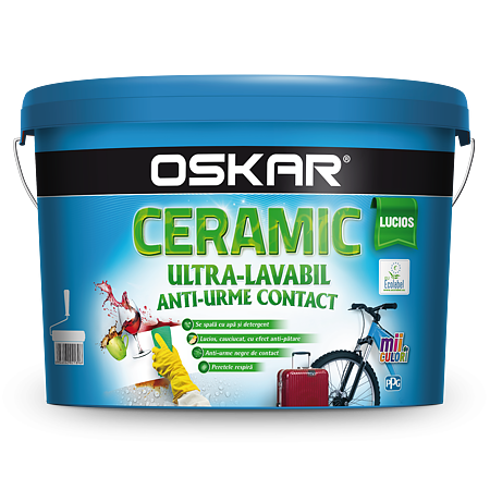 Vopsea ultralavabila interior Oskar ceramic lucios, alb, 8.5 l