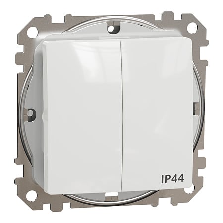 Intrerupator dublu Schneider Sedna SDD211105, incastrat, pentru interior/exterior IP44, cu indicator luminos, alb
