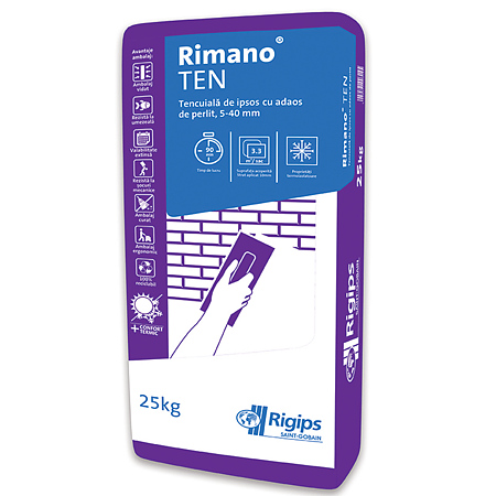 Tencuiala pe baza de ipsos Rigips Rimano Ten, aplicare manuala, pentru interior, 25 kg 