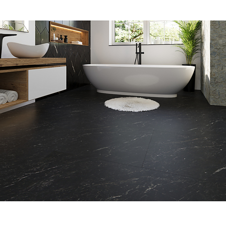 Pardoseala SPC 5 mm Korner SPeCtra Floor Obsidian 03F, clasa de trafic 34, rezistenta la apa, decor piatra, negru, 1205 x 606 mm