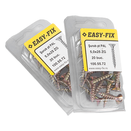 Set holsuruburi, cap inecat, otel zincat galben, 5 x 25 mm, 20 bucati