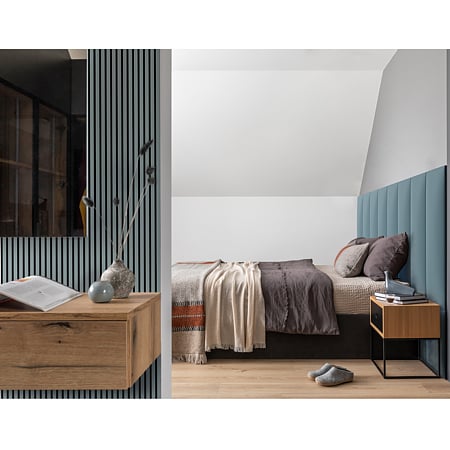 Panou decorativ Linea Acustic, 6 lamele, MDF, albastru fum/negru, interior, 265 x 24.5 x 2.2 cm