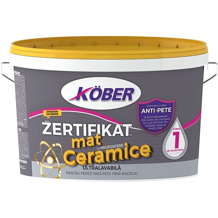 Vopsea lavabila interior/exterior Kober Zertifikat mat, cu microsfere ceramice, alb, 8.5 l