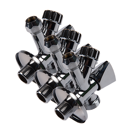 Robinet coltar combinat Remer, filet exterior, cromat, racord 1/2" x 1/2" x 3/4"