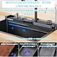 Chiuveta bucatarie multifunctionala smart BadenMob, 1 cuva, inox auriu, afisaj digital, doua cascade, spalator pahare, dozator detergent, baterie extensibila cu 3 functii, tocator, tava si sita inclusa, antizgarieturi, sistem preaplin, 75 x 45 x 22 cm