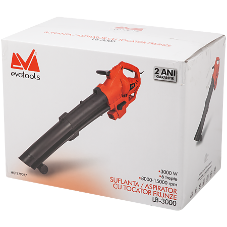 Suflanta/tocator frunze Evotools, 3000 W, 15000 rpm, 270 km/h viteza aer