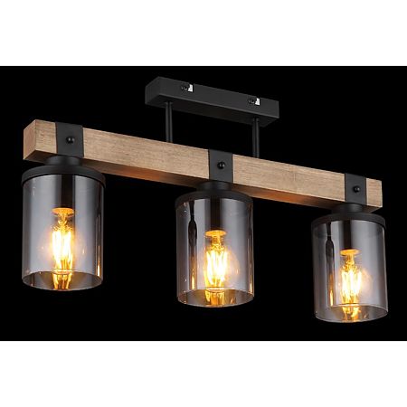 Plafoniera Globo Lila, lemn/metal, 3 x E27, 60 W, maro/negru, 520 x 100 x 286 mm
