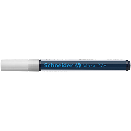 Marker permanent Schneider, varf rotund, 0.8 mm, cu vopsea alb Marker permanent Schneider, varf rotund, 0.8 mm, cu vopsea alb