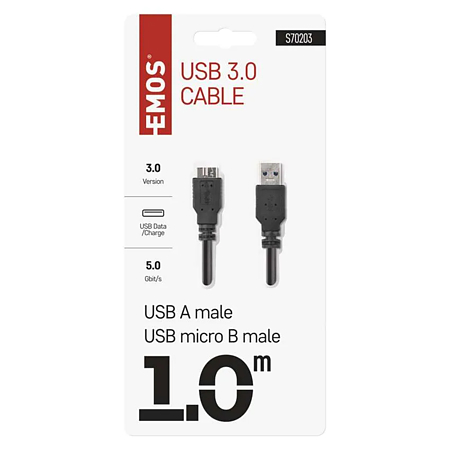 Cablu hard disk USB 3.0 Emos, tata A - tata micro B, 1 m Cablu hard disk USB 3.0 Emos, tata A - tata micro B, 1 m