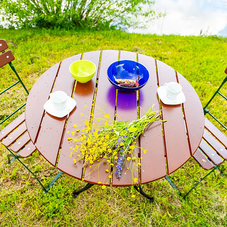 Masa rotunda gradina Bistro Clasic, lemn masiv de salcam, maro natur, D92 x 73 cm