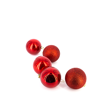 Set 5 globuri decorative de Craciun, plastic, rosu, 8 cm