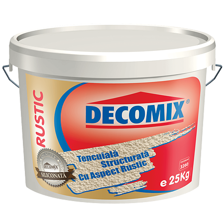 Tencuiala decorativa siliconica Decomix K15 Rustic, aspect bob de orez, granulatie 1,5mm, exterior, alb, 25 kg
