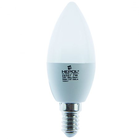 Bec LED Ecoline Hepol, lumanare, E14, 7 W, 560 lm, lumina calda 3000 K