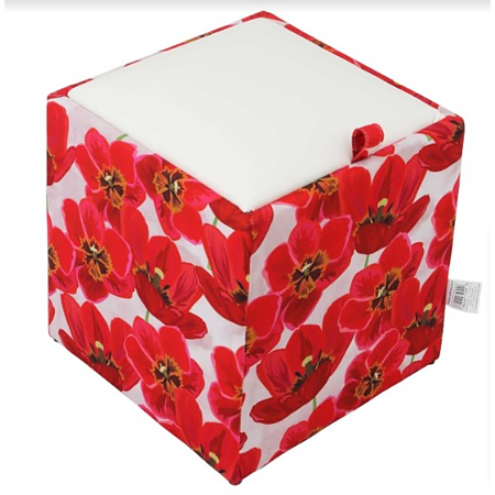 Taburet Box piele ecologica, microfibra, alb/rosu, cu depozitare, 37 x 37 x 42 cm