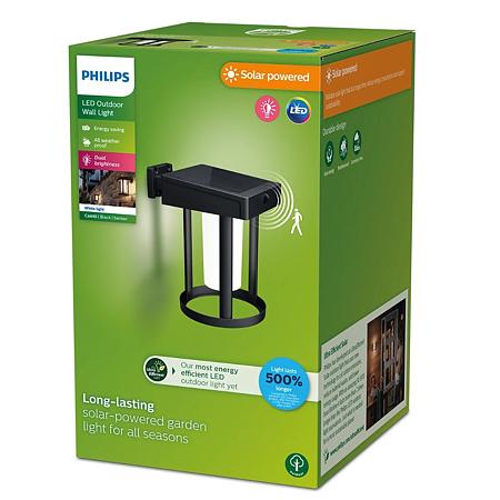 Aplica exterior Philips Camill, cu senzor, 1.4 W, plastic, rotund, negru, IP44