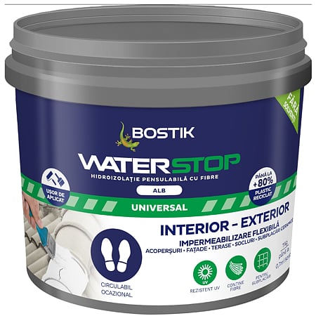 Hidroizolatie pensulabila cu fibre Waserstop Bostik, alb, 1 kg