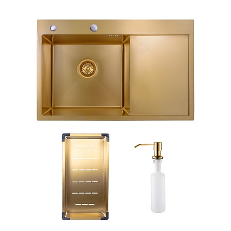 Chiuveta bucatarie Sandonna Handmade HD7850, inox, auriu, 1 cuva stanga, 78 x 50 cm
