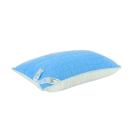 Perna matlasata 4 anotimpuri pentru dormit, antialergica, fibre de poliester siliconizat + bumbac + microfibra, albastru/alb, 50 x 70 cm 