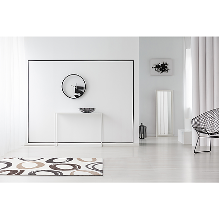 Covor modern Sintelon Creative O 09WBW 1K, poliester, model cu cercuri, alb, bej, maro, 70 x 140 cm 