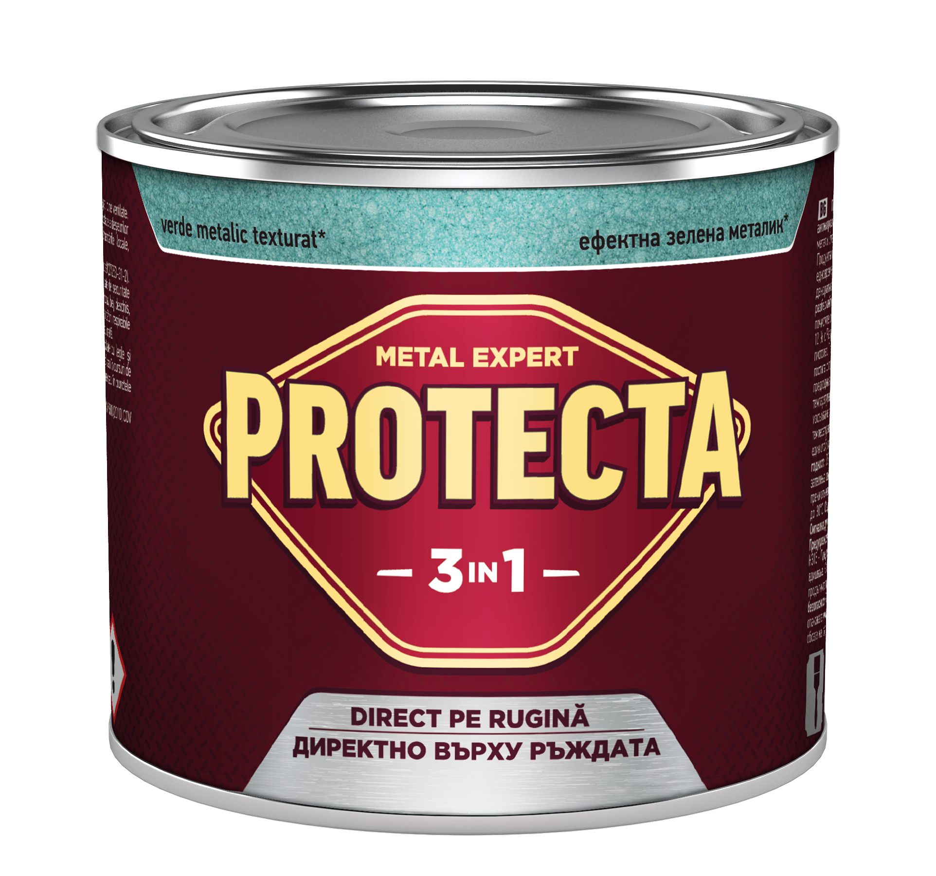 Vopsea alchidica/email Protecta 3 in 1, verde metalizat, texturat, interior/exterior, 0,5 L