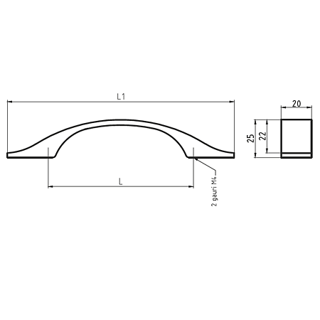 Maner din aluminiu AA631 224 mm, anodizat lucios