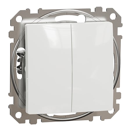 Intrerupator dublu Schneider Sedna SDD111105, IP20, montaj incastrat, alb, 73 x 73 x 24 mm 