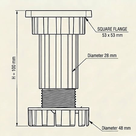 Picior de bucatarie alb, H=100 mm