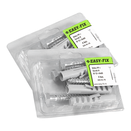 Diblu PP, D: 12 mm, cu surub 8 x 60 mm, 4 BUC