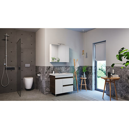 Oglinda cu dulap baie Badenmob Seria 286, cu iluminare, PAL, alb, 3 usi, 6 polite, 100 x 14.5 x 68 cm