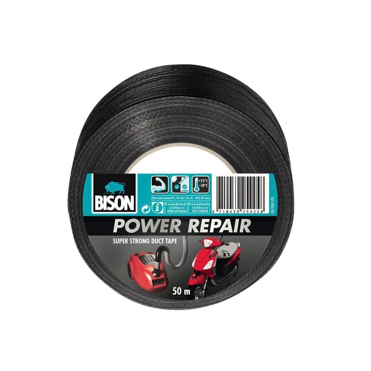 Banda adeziva texturata BISON Power Repair, negru, 50 mm x 50 m