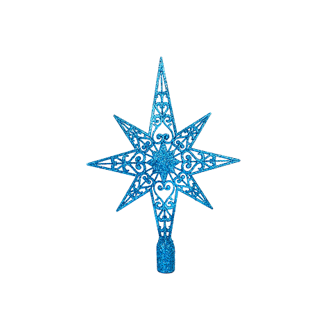 Varf de brad Craciun, stea dantelata albastra, plastic, 27 cm