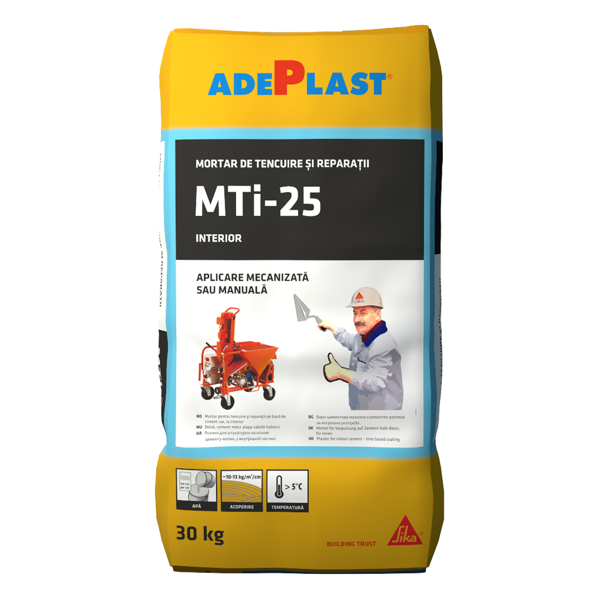 Mortar pentru tencuieli Adeplast MTi25, aplicare manuala/mecanizata, interior, 30 kg