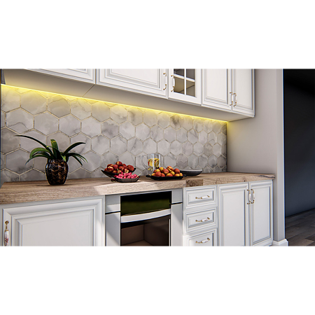 Mobila bucatarie Mobylux Alaska, MDF frezat si infoliat, alb, blat inclus, lungime 2.4 m