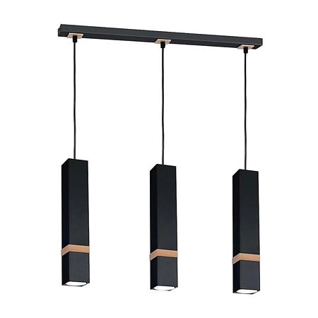 Suspensie Vidar, 3xGU10, metal/lemn, negru/auriu