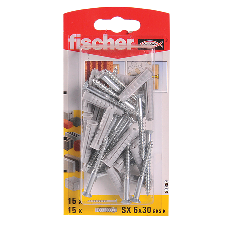 Diblu din nailon cu surub, Fischer SX, 6 x 30 mm, 4,5 x 45 mm, 15 buc