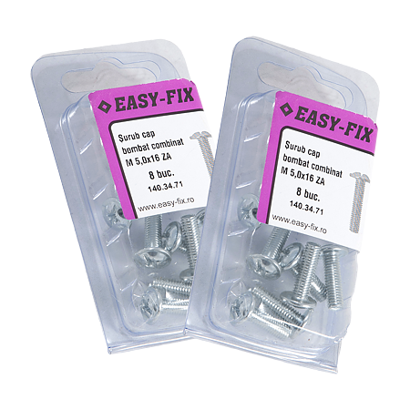 Surub cu cap bombat, otel zincat, M5 x 16 mm, 8 BUC Surub cu cap bombat, otel zincat, M5 x 16 mm, 8 BUC