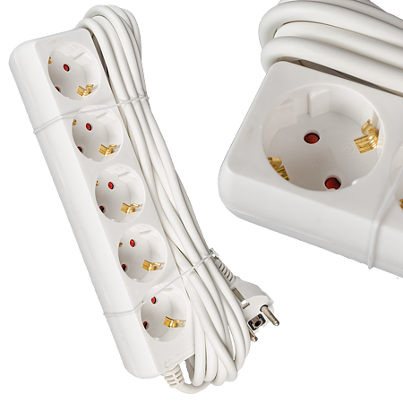 Prelungitor cu 5 prize Schuko, cablu 3 x 1 mm si lungime de 5 m, protectie copii, alb