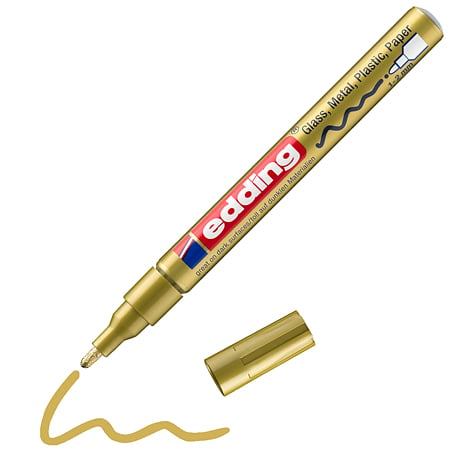 Marker permanent Edding 751, cu vopsea, corp metalic, varf rotund, 1-2 mm, auriu