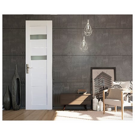 Usa interior cu geam Pamate U-76, reversibila, MDF, alb, toc 10 cm, 200 x 60 x 3.5 cm