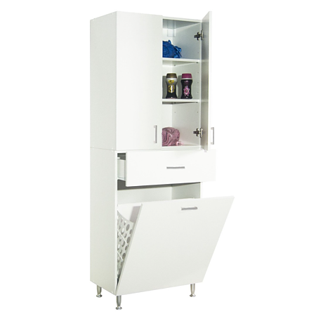 Dulap baie Badenmob Seria 021, cos rufe integrat, 3 usi, PAL, alb, 64 x 37 x 170 cm