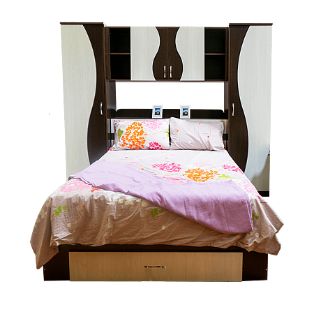 Dormitor tineret Laguna, PAL melaminat, pat + dulapuri + polite, wenge-stejar ferrara