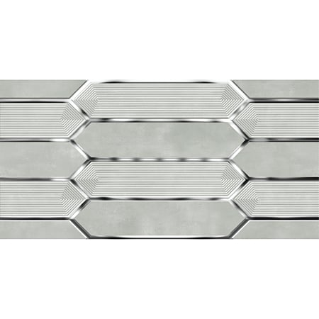 Faianta decorativa Huron HL 22186-RM1, rectificata, lucioasa, cu model geometric in relief, insertii metalice, gri, 60 x 30 cm