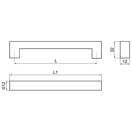 Maner patrat, inox, 12 x 12 mm, 128 mm
