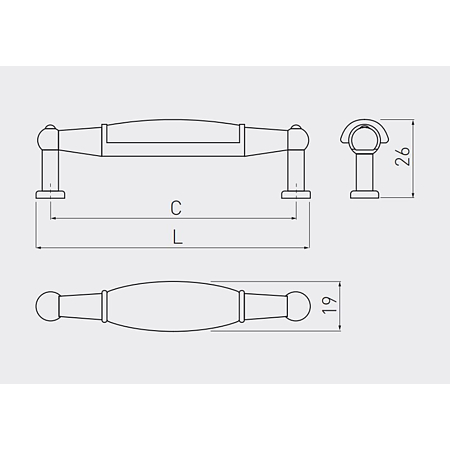 Maner 0728-BX, zamac, portelan, ornament auriu, L 106 mm, 96 mm