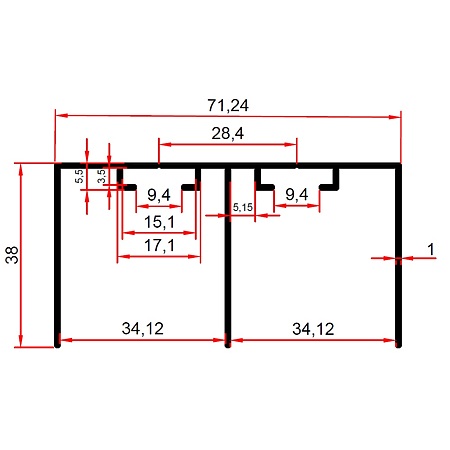 Profil ghidare dublu inferior, aluminiu, negru mat, 4 m