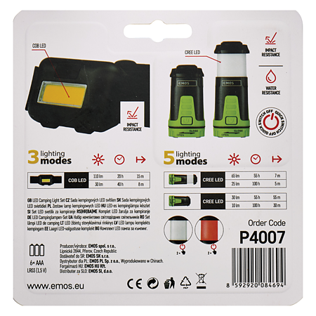 Set lampa frontala si lanterna camping COB LED Emos, 3 x AAA