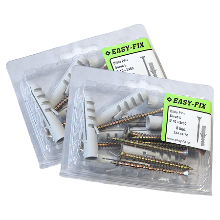 Diblu din polipropilena, D: 10 mm, cu surub 5 x 60 mm, 8 BUC Diblu din polipropilena, D: 10 mm, cu surub 5 x 60 mm, 8 BUC